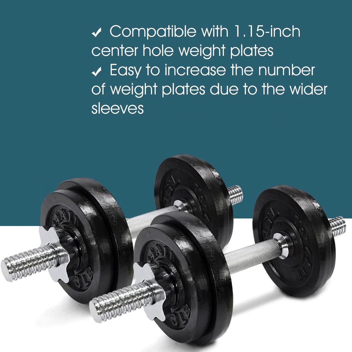 20" Solid Stainless Steel Chrome Threaded Dumbbell Bars with Spinlock Collars I84704
