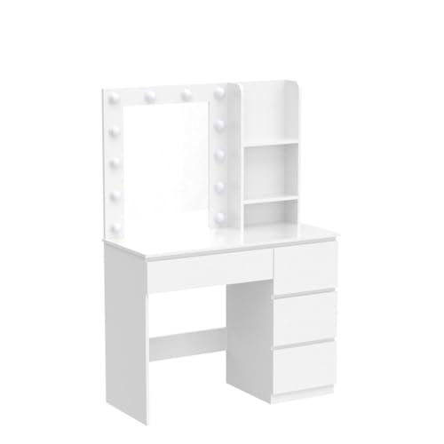 White Makeup Vanity with Lighted Mirror and 4 Drawers C3748