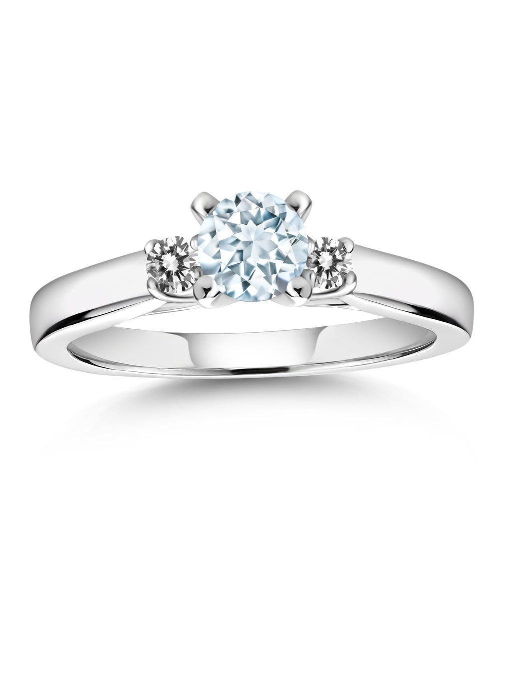 925 Sterling Silver Sky Blue Aquamarine and White Diamond 3-Stone Engagement Ring S1967
