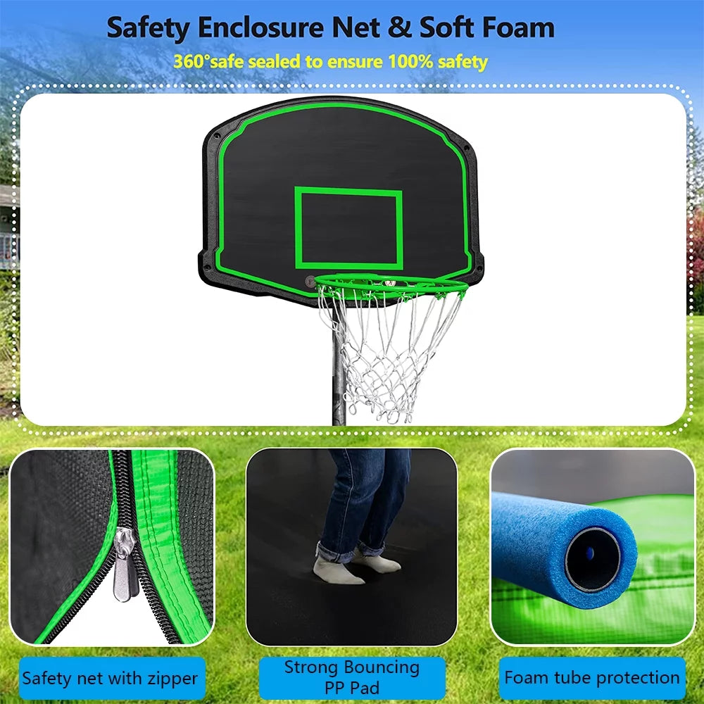 14FT Blue Trampoline with Basketball Hoop and Enclosure Net R675