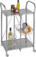 Foldable Utility Powder-Coated Metal Rolling Kitchen Cart, Silver Matt P835