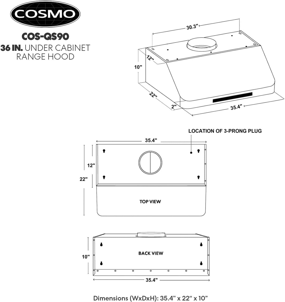Under Cabinet Range Hood, 500 CFM, 36 in., Stainless Steel V583