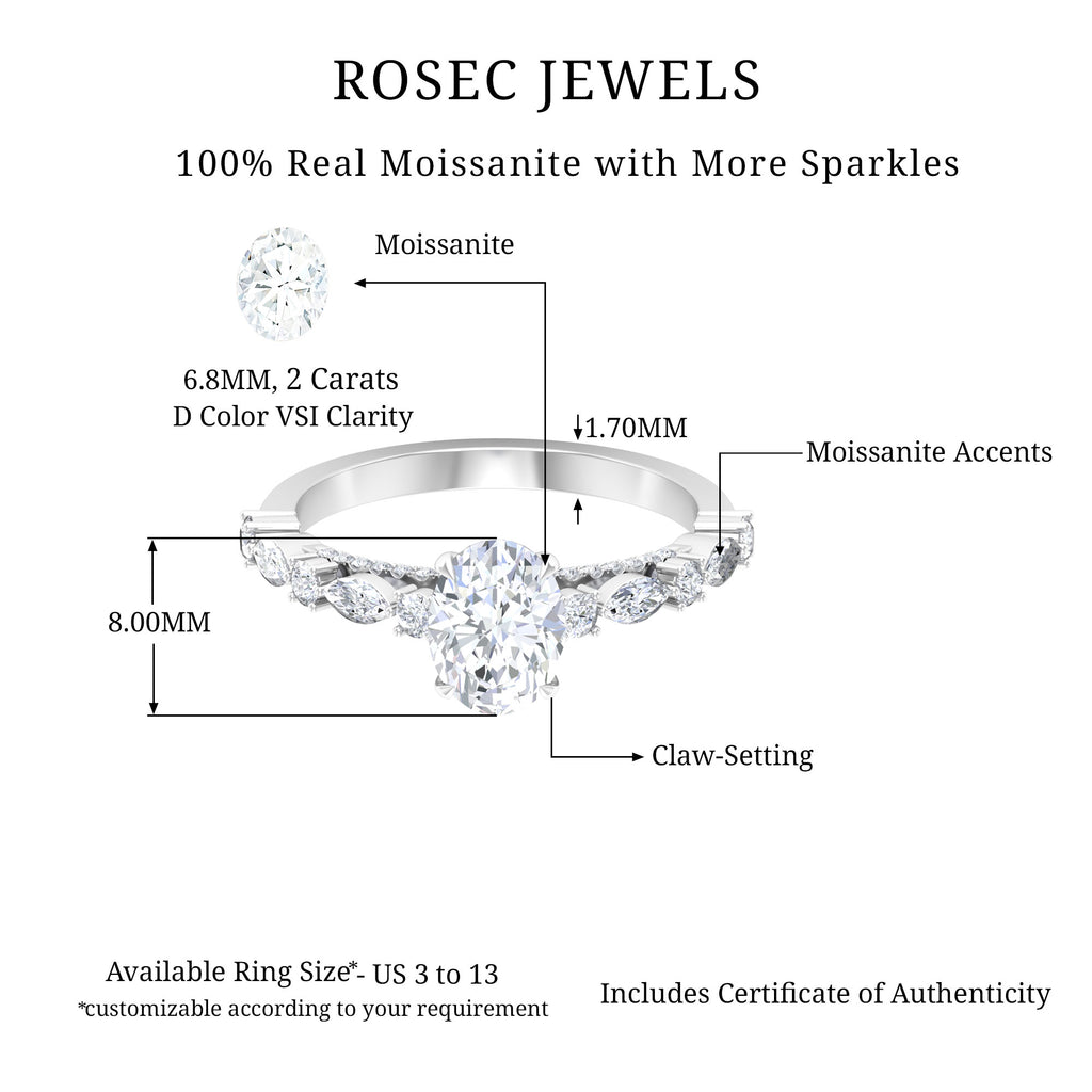 14K Yellow Gold Oval Moissanite Engagement Ring with Side Stones H59897