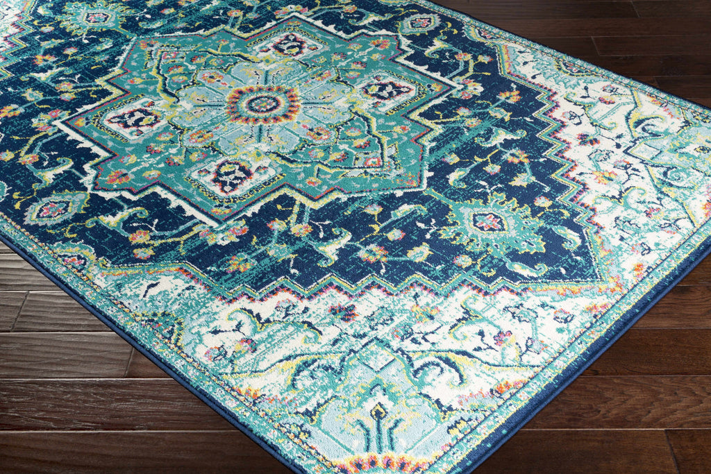 Teal Green Navy Blue Aqua Area Rug 5'3" x 7'9" L46675