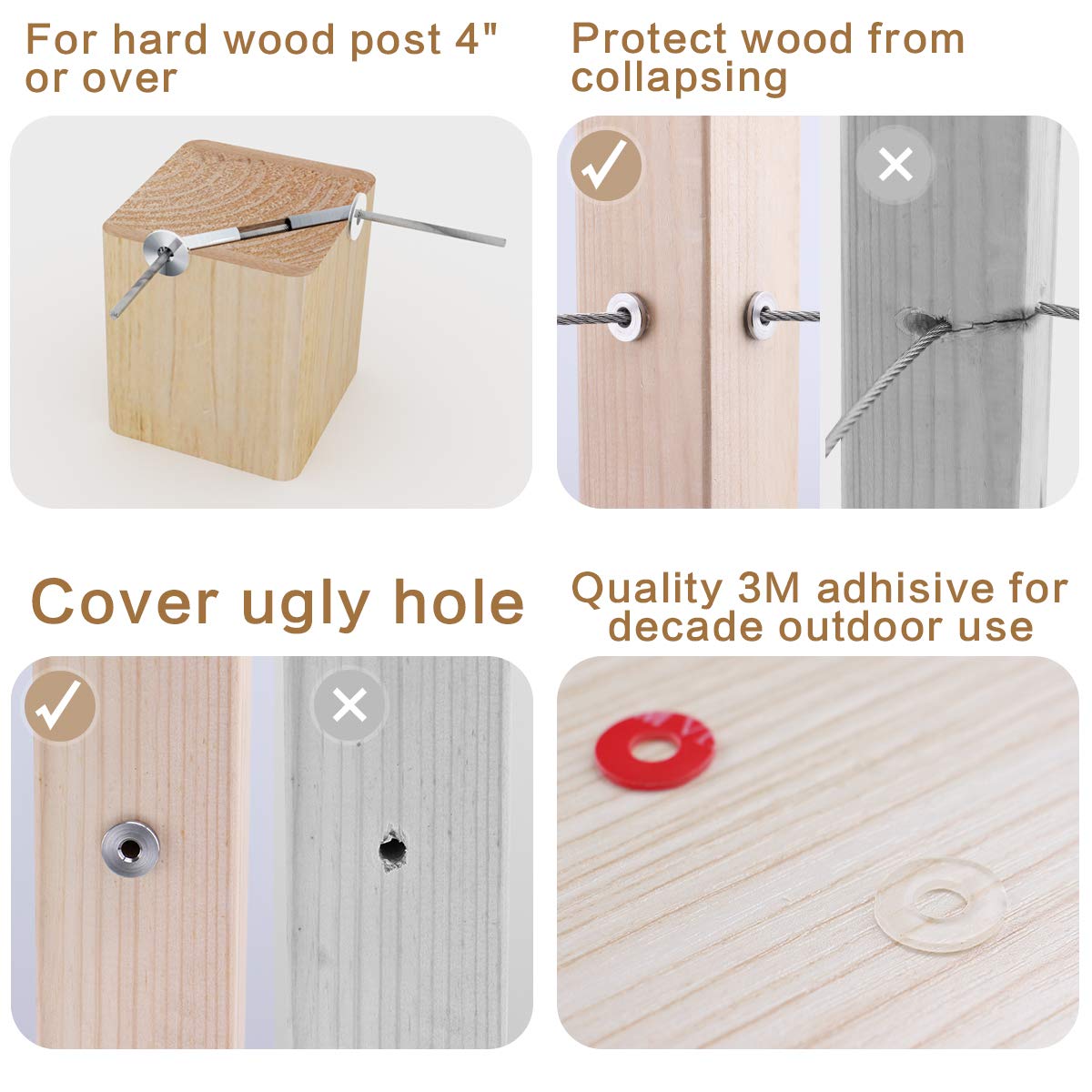 20Pack Cable Railing Kit Angled Protective Grommet for 90 Degree Corner 45 Degree L Shape Protector Sleeve for 1/8 Wire Rope Wood Posts T316 Stainless Steel Pack of 2 B746