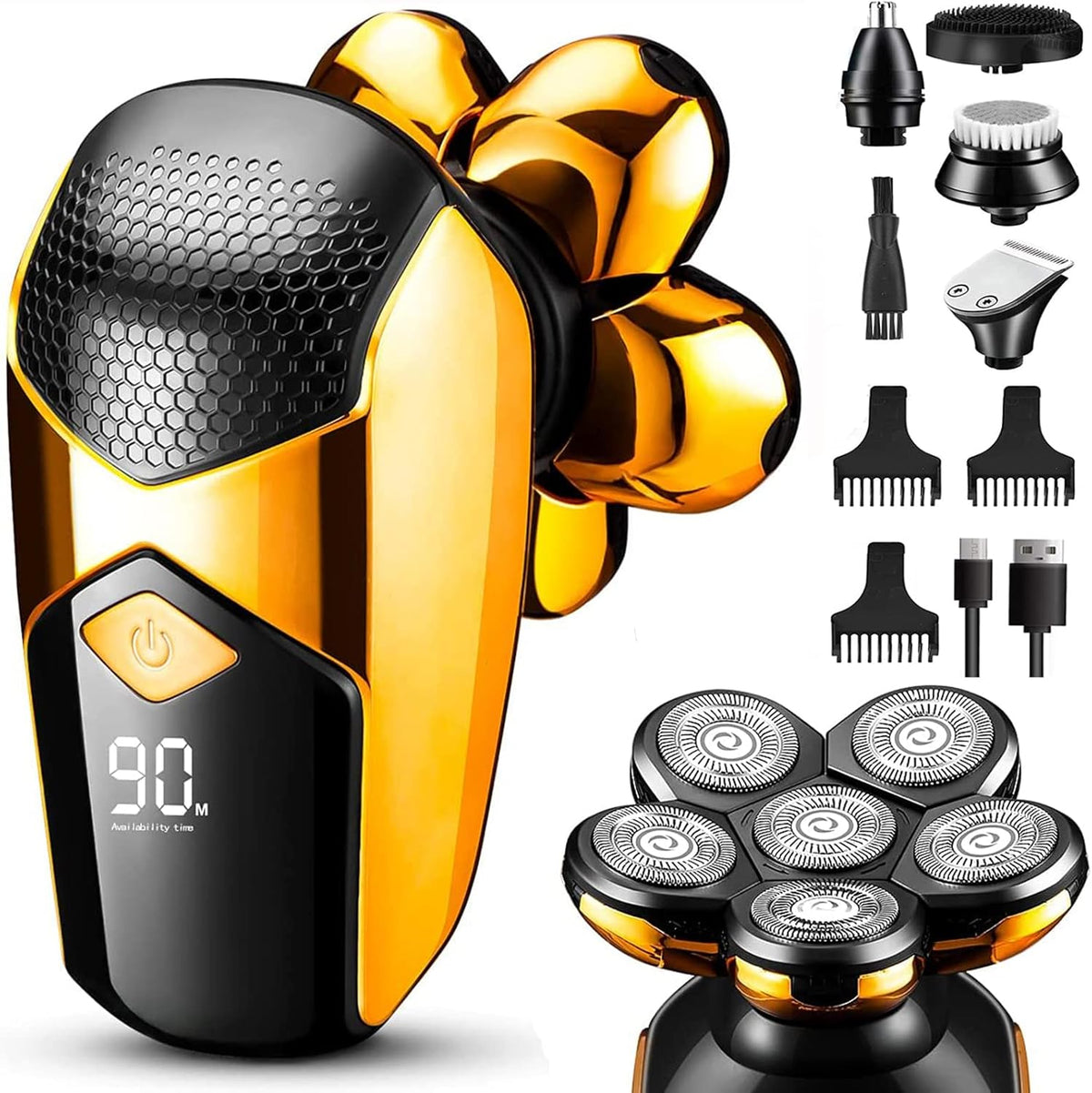 Cordless Electric Rotary Shaver Grooming Kit, Waterproof, LED Display, Fast Charge, Pack of 2 I44744