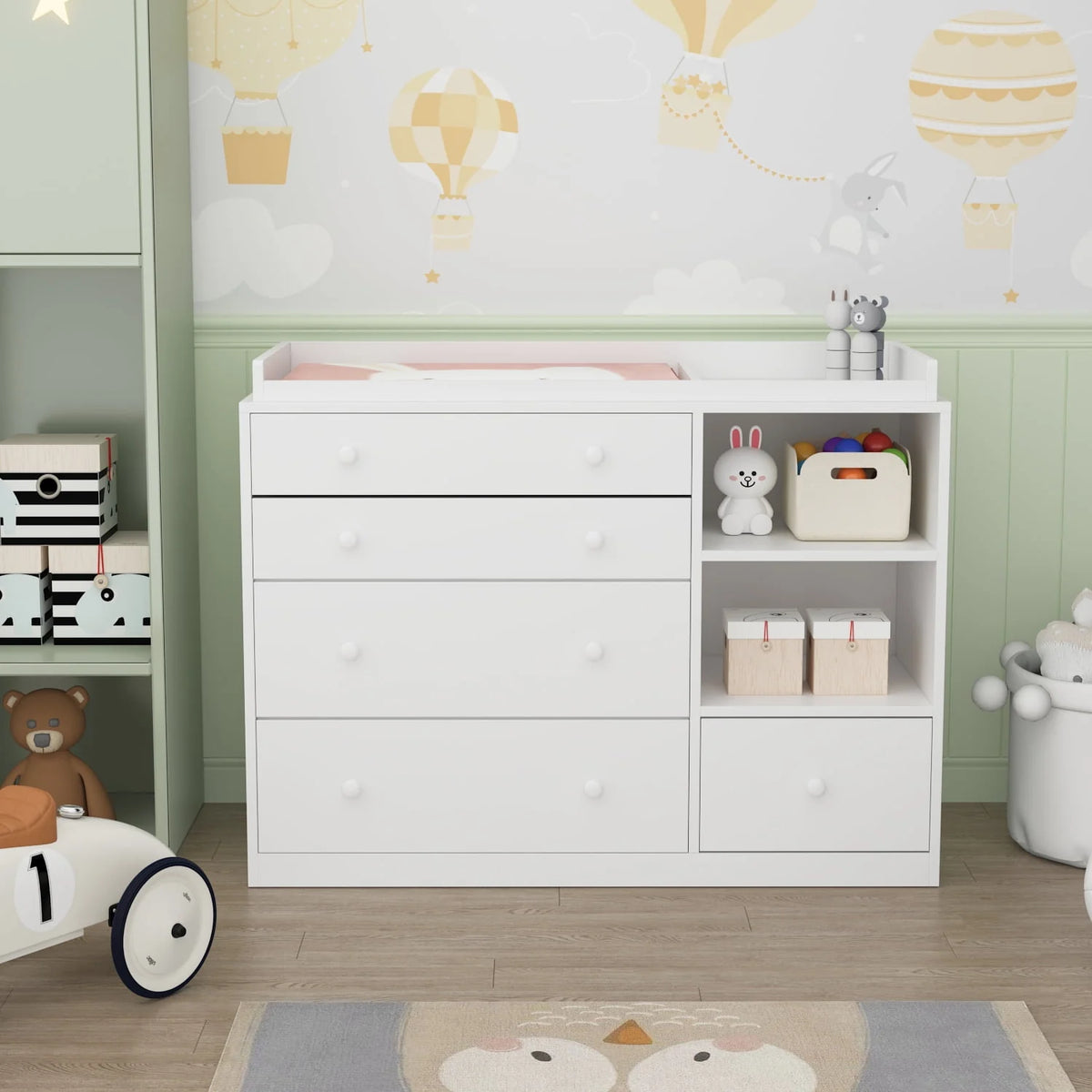 White 5 Drawer Baby Changing Table Dresser F531108