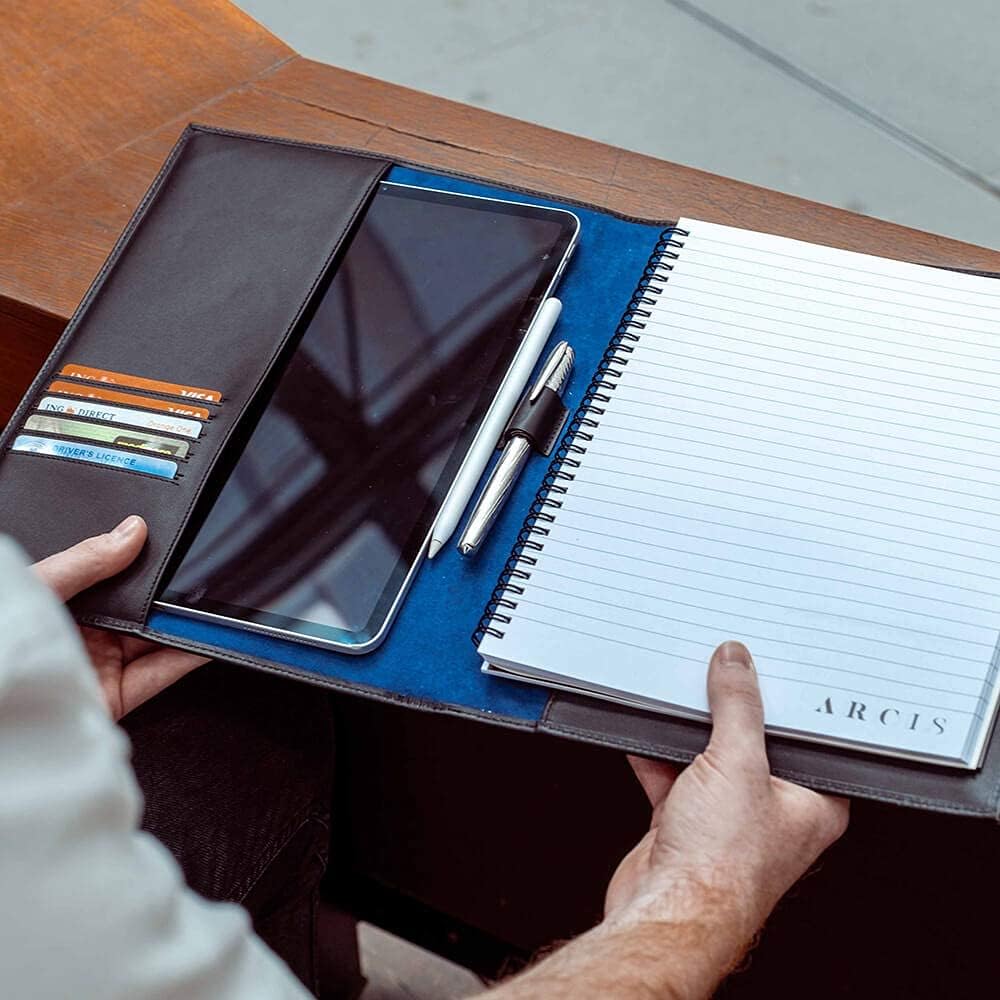 Leather Portfolio with Notebook, Full Grain Leather Padfolio K872823