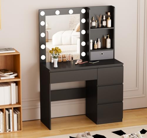 White Makeup Vanity with Lighted Mirror and 4 Drawers C3748