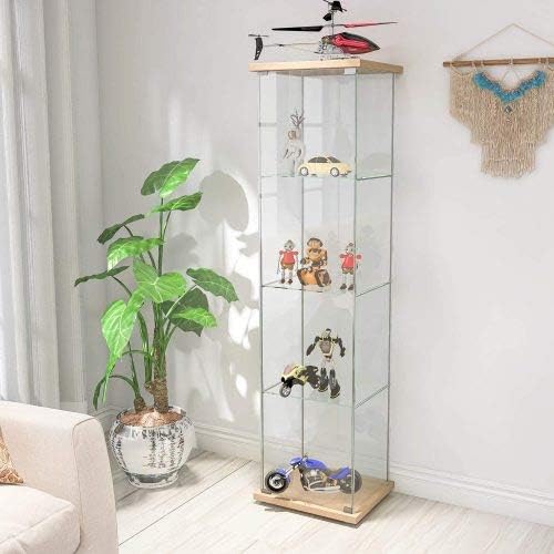 White Wood 4-Shelf Glass Display Cabinet with Door R18856