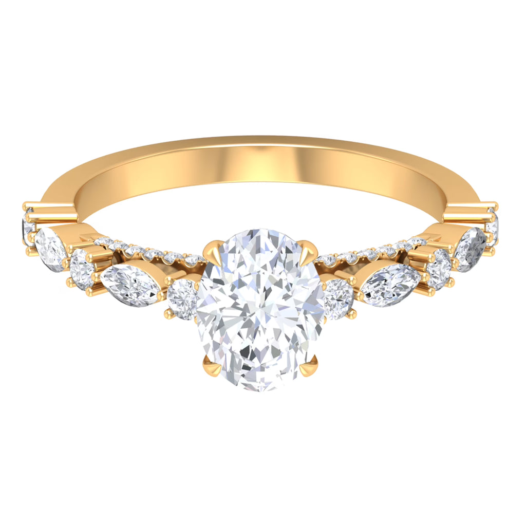 14K Yellow Gold Oval Moissanite Engagement Ring with Side Stones H59897