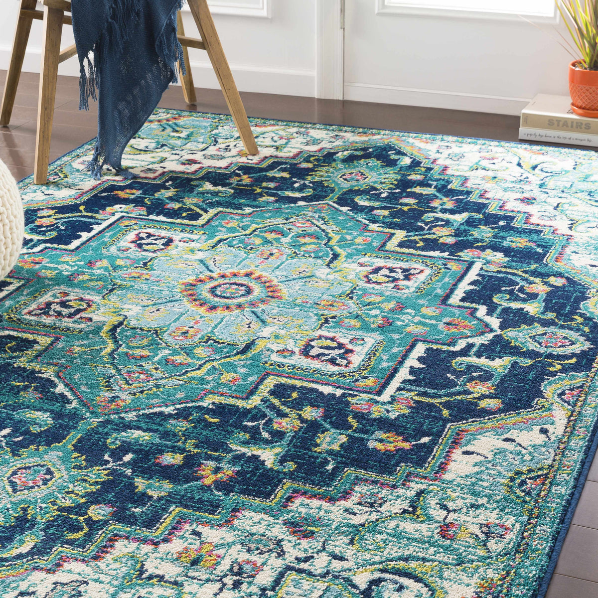 Teal Green Navy Blue Aqua Area Rug 5'3" x 7'9" L46675