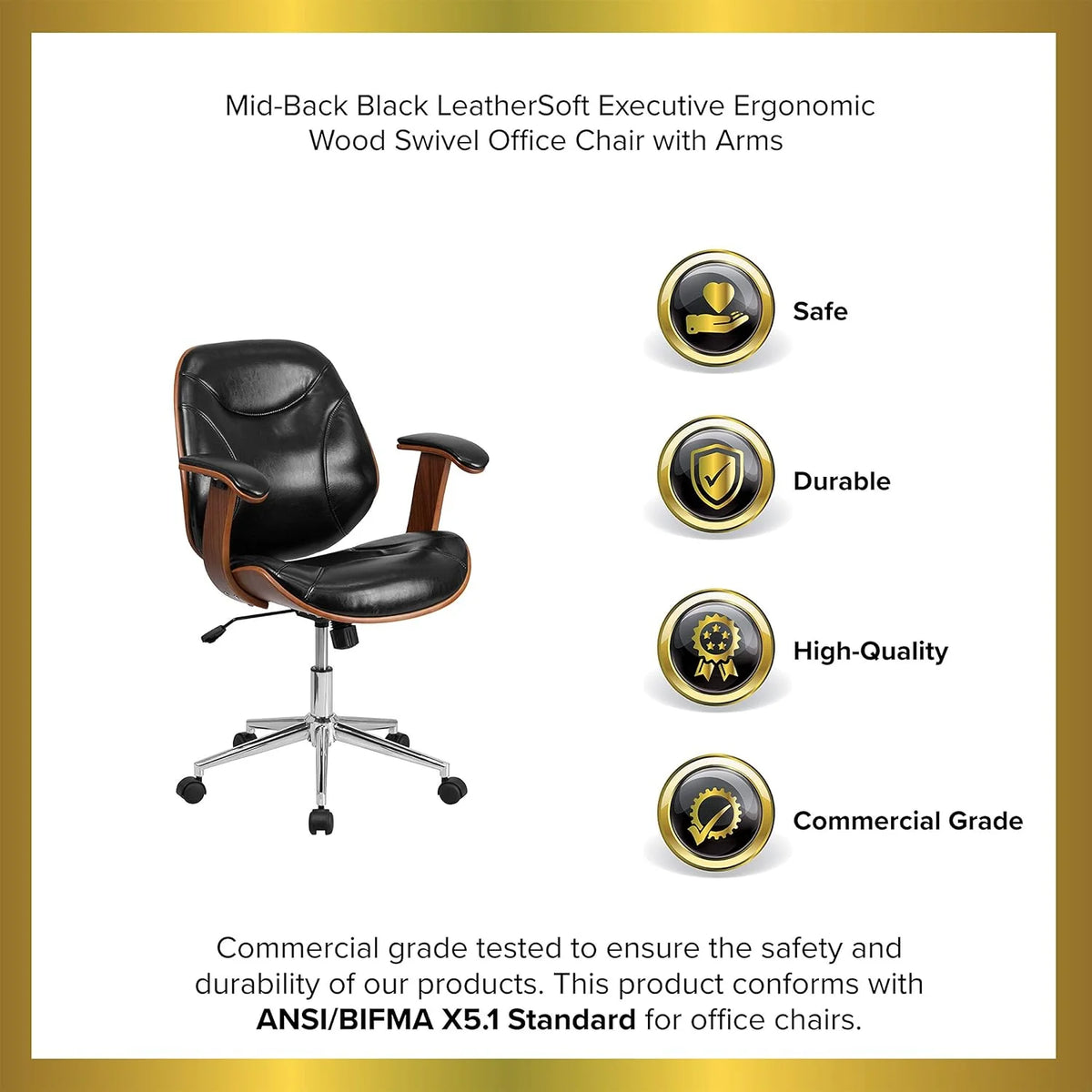 Black Faux Leather Ergonomic Office Chair I8328