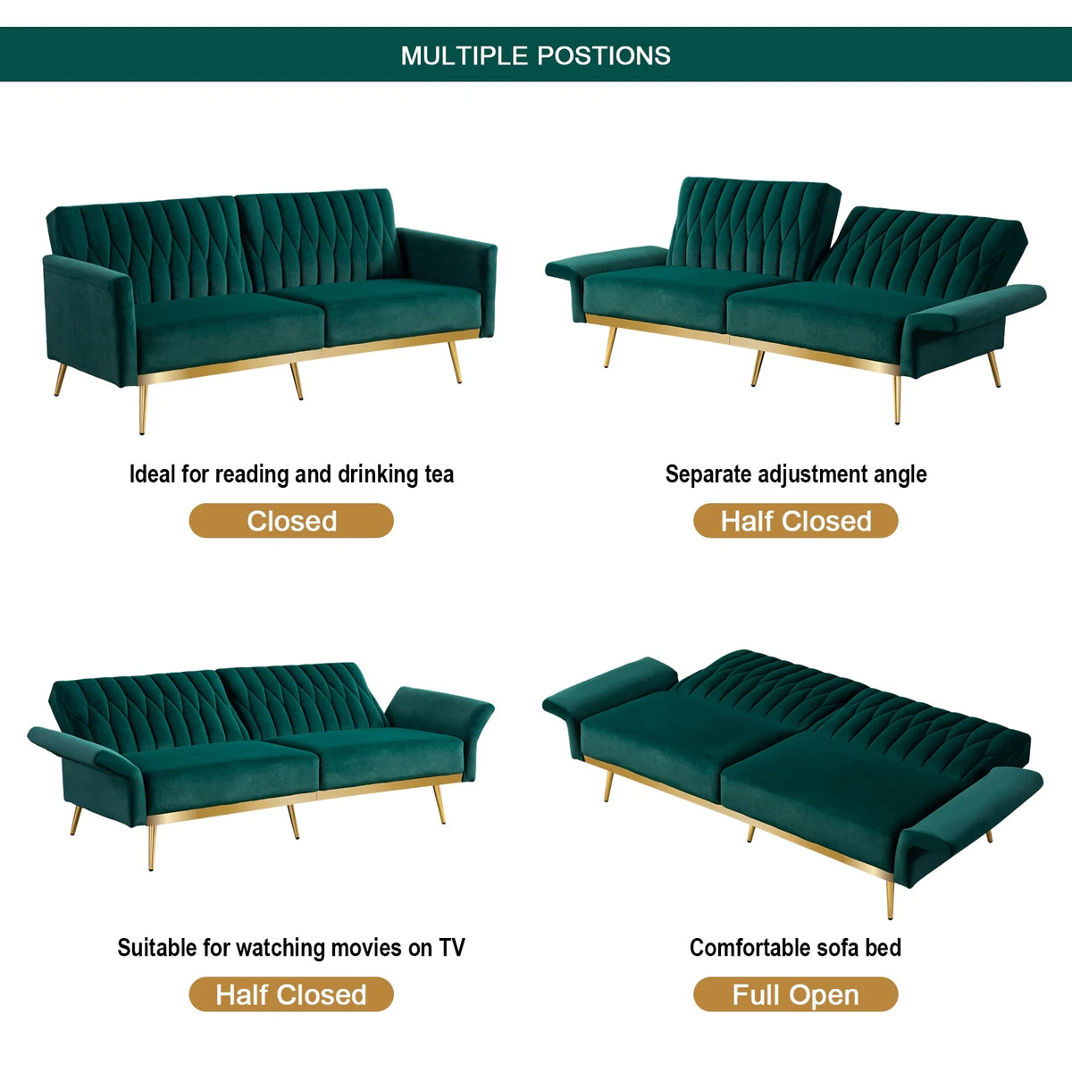 Green Velvet Convertible Futon Sofa Bed A819989