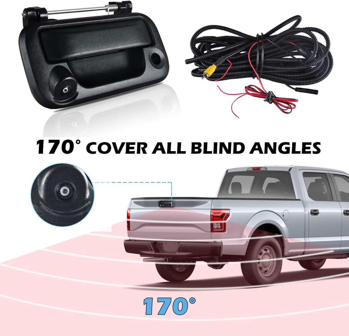 Black Tailgate Backup Reverse Handle with Backup Camera for Pickup Truck Pack of 2 E87114