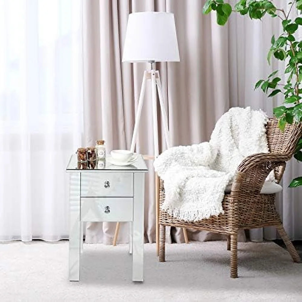 Mirrored Nightstand with 3 Drawers F907176