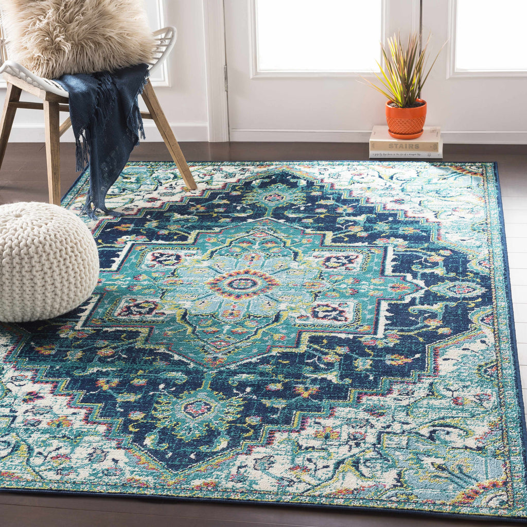 Teal Green Navy Blue Aqua Area Rug 5'3" x 7'9" L46675