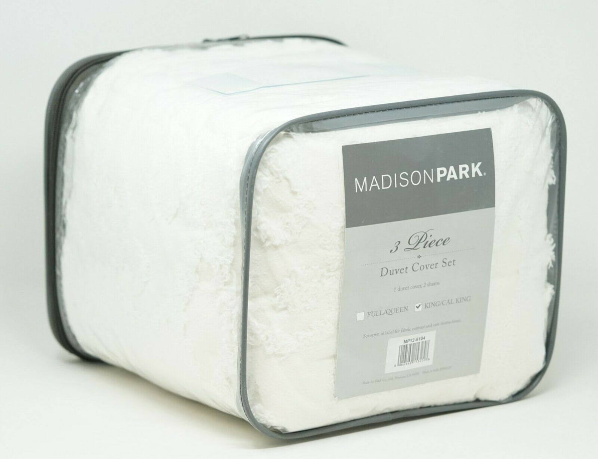3 Piece Tufted Cotton Chenille Duvet Cover Set White King/Cal King H331378