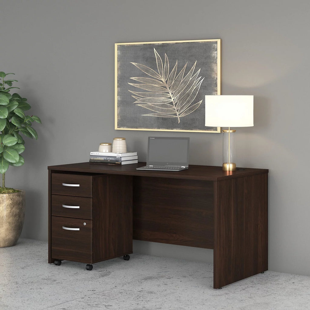 Black Walnut Engineered Wood Office Desk with Drawers T18994
