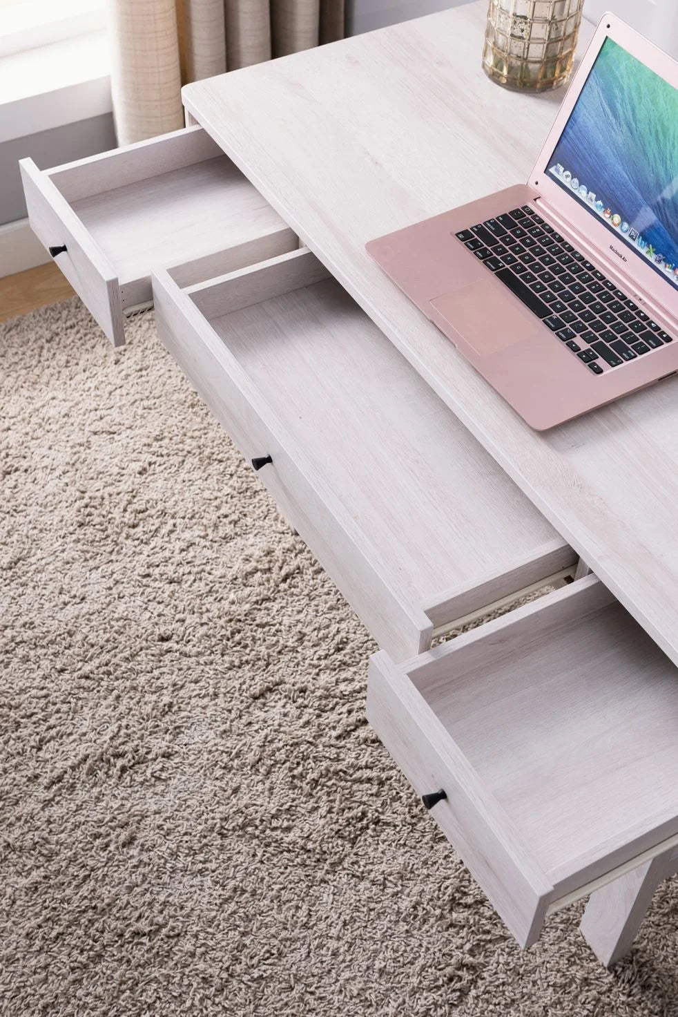 White Oak Computer Desk with 3 Drawers X889900