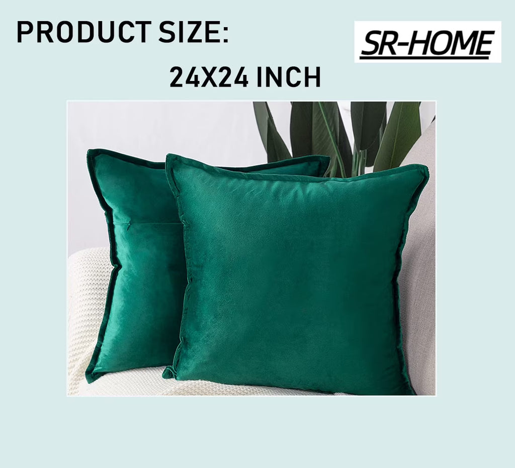 Set of 2 Super Soft Velvet Decorative Throw Pillow Covers Square with Fringe Cushion Case V4476