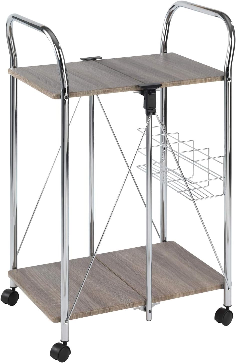 Foldable Utility Powder-Coated Metal Rolling Kitchen Cart, Silver Matt P835