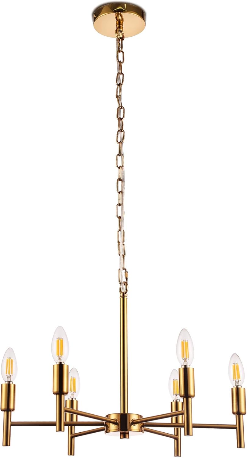 Brushed Brass 6 Lights Modern Pendant Ceiling Light Fixture P553