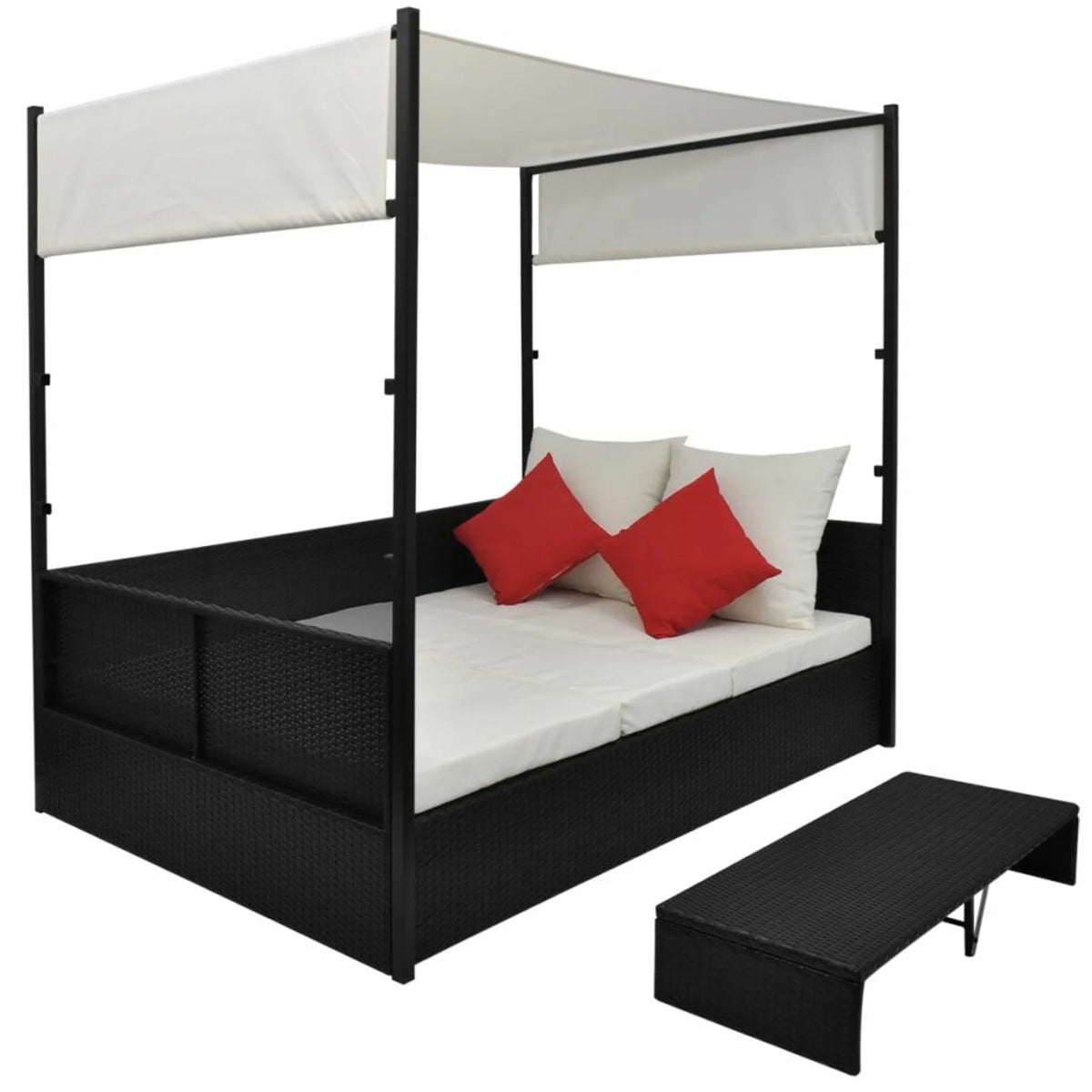 Black Poly Rattan Patio Bed with Canopy O227