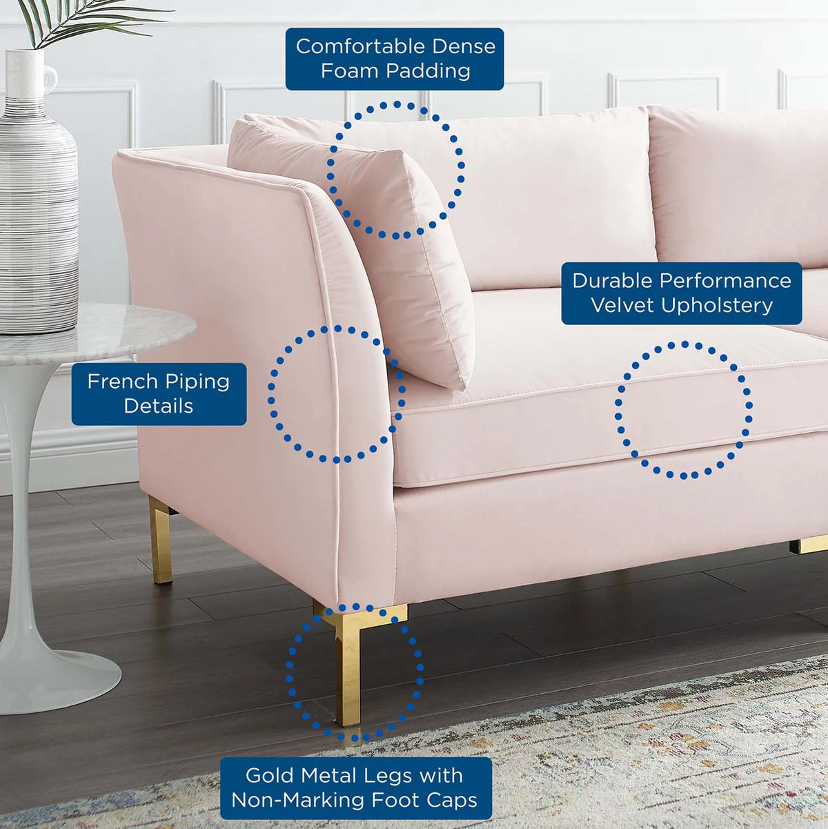 Pink Performance Velvet 6-Piece Sectional Sofa S949878