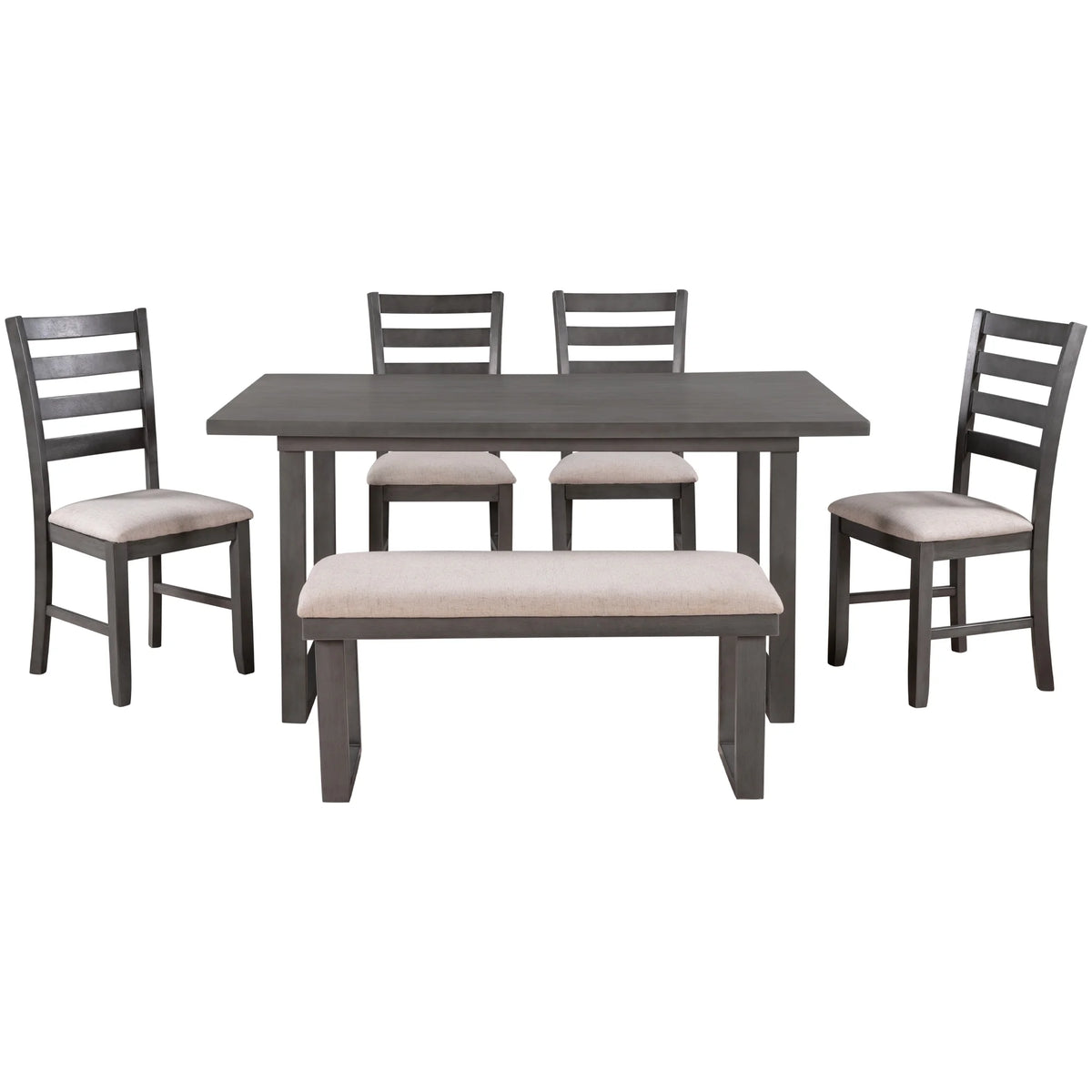 Solid Wood Dining Room Set with Table Chairs and Bench P8864