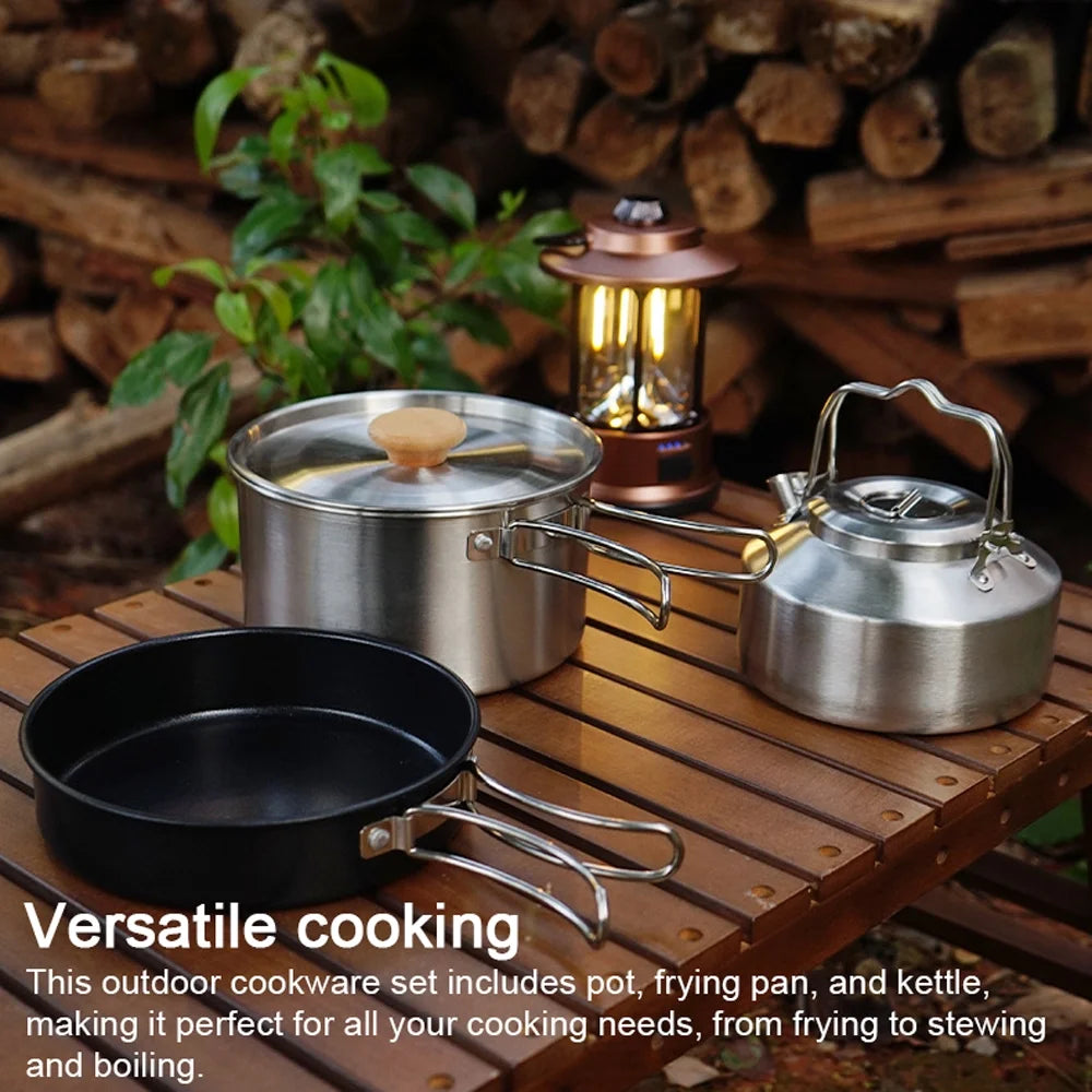 Stainless Steel Camping Cookware Set with Pot Frying Pan Kettle E848