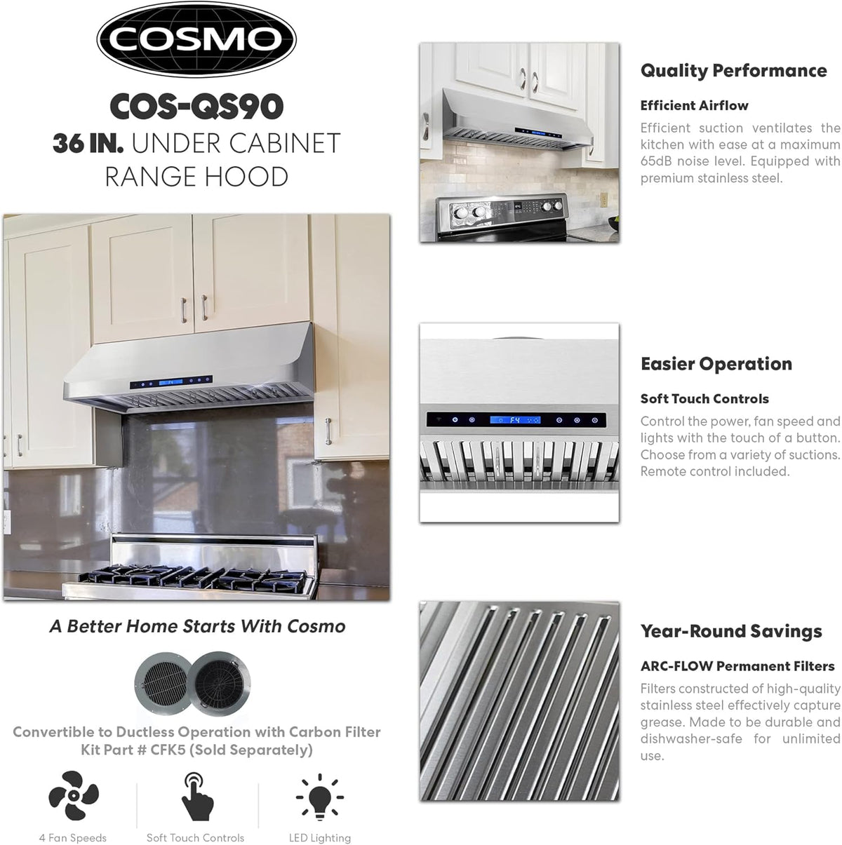 Under Cabinet Range Hood, 500 CFM, 36 in., Stainless Steel V583