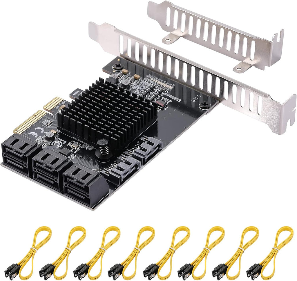 PCI Express to 8 Ports 4X SATA 3.0 Controller PCIe Expansion Card, Low Profile Bracket, 8 Cables, Pack of 2 K940800