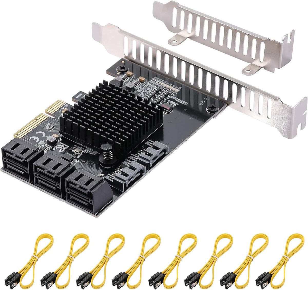 PCI Express to 8 Ports 4X SATA 3.0 Controller PCIe Expansion Card, Low Profile Bracket, 8 Cables, Pack of 2 K940800