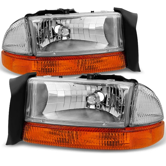Chrome Driver Left + Passenger Right Side Headlights + Signal Lamp Pair Set H27362