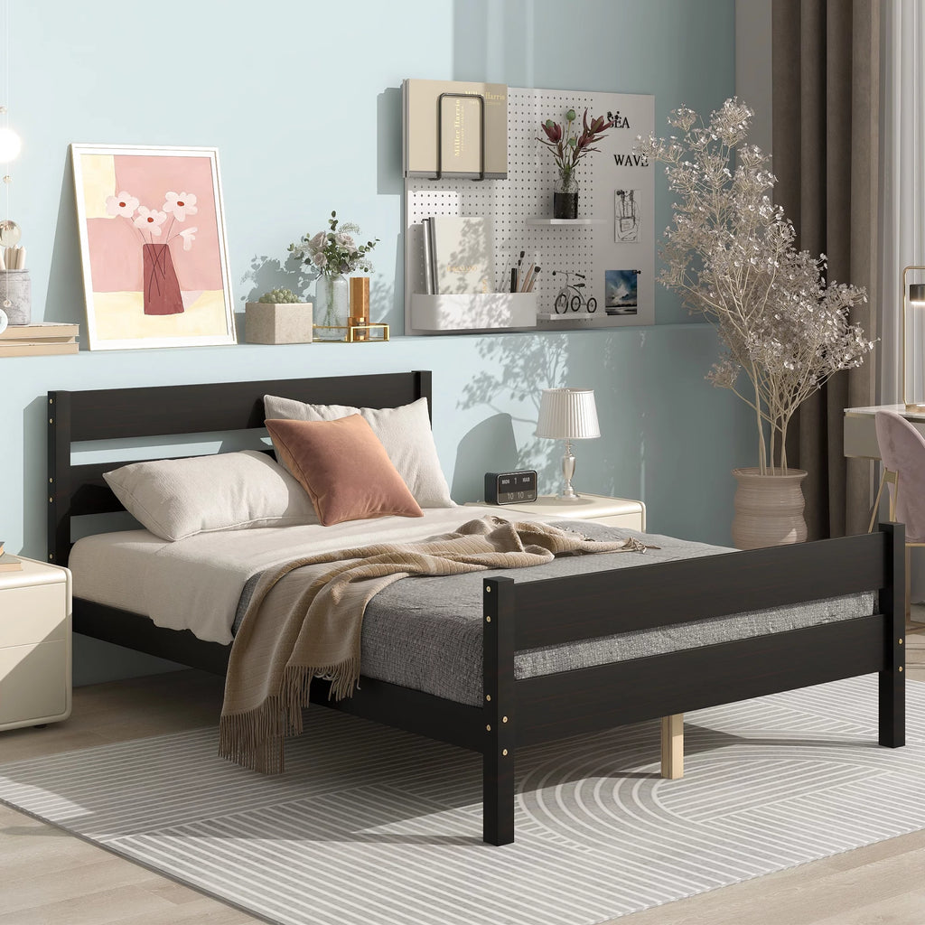 Full Espresso Platform Bed Frame with Headboard and Under Bed Storage I477