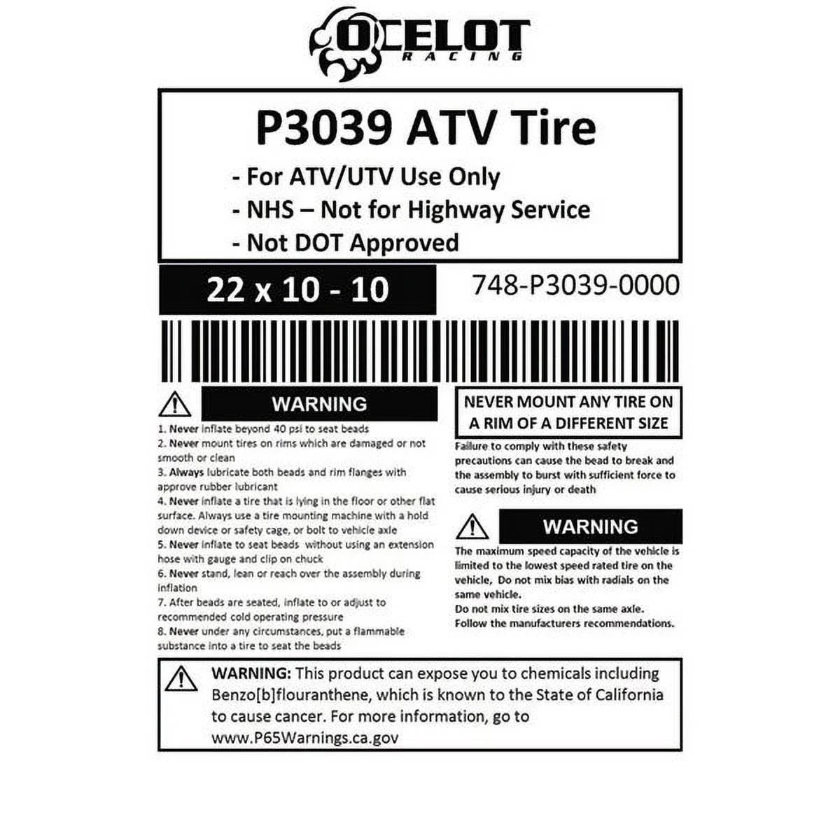 22 x 10 - 10 ATV Tire X394