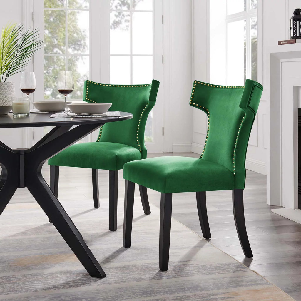 Velvet Dining Side Chairs Emerald Green Black Set of 2 C404