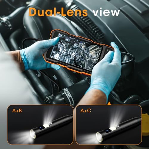 Triple Lens Sewer Inspection Camera with Light 50 ft, 5" IPS Screen 1080P Industrial Borescope, IP67 Waterproof V26522