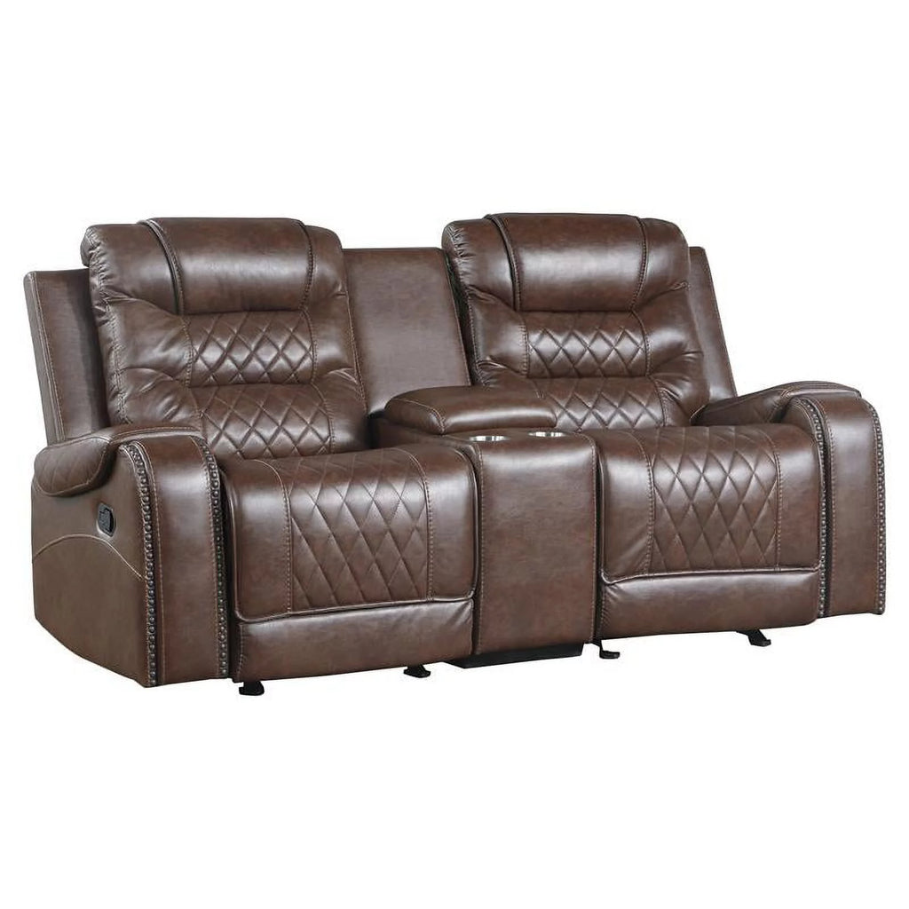 Brown Double Glider Reclining Loveseat with Center Console D6129