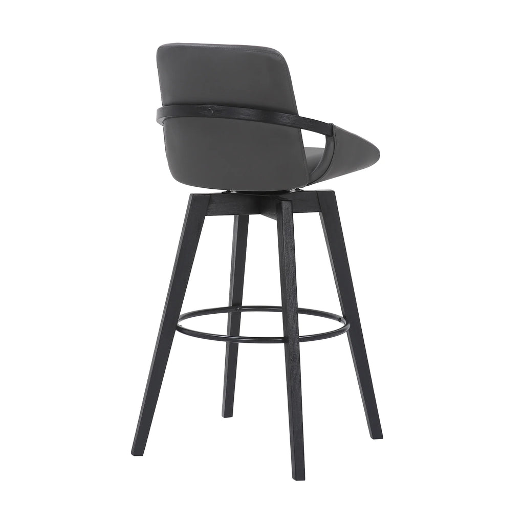 Gray Faux Leather and Black Wood Swivel Bar Stool Z973