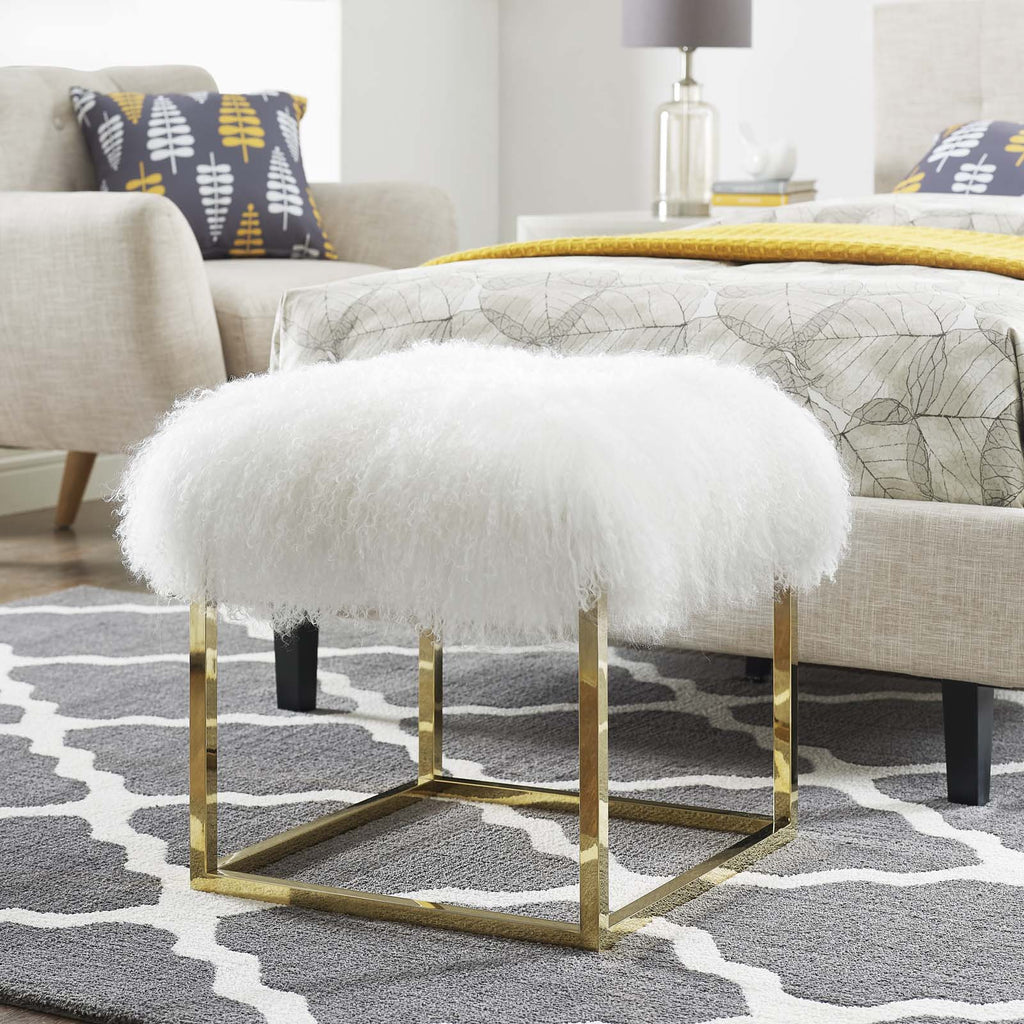 Gold White Velvet Accent Chair Ottoman G6513