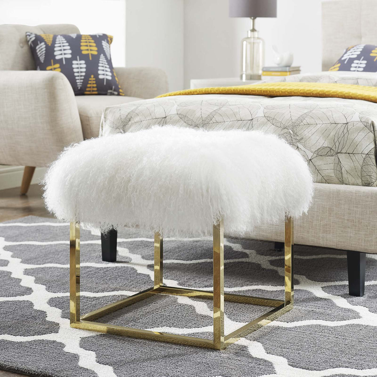 Gold White Velvet Accent Chair Ottoman G6513