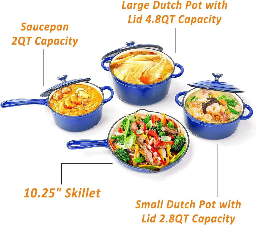 7 Piece Enameled Cast Iron Cookware Set with Ceramic Nonstick Coating C6929