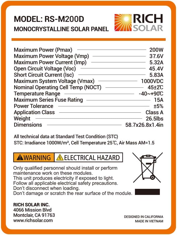 200 Watt 24 Volt Monocrystalline Solar Panel T242