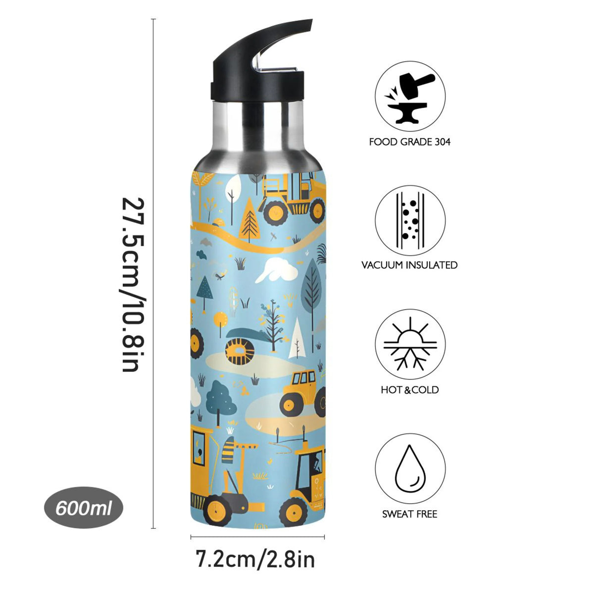Blue Stainless Steel Insulated Water Bottle with Straw Lid Q5093