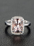 1.25 Carat Cushion Cut Peach Pink Morganite and Diamond Halo Engagement Ring in 10k White Gold K77582
