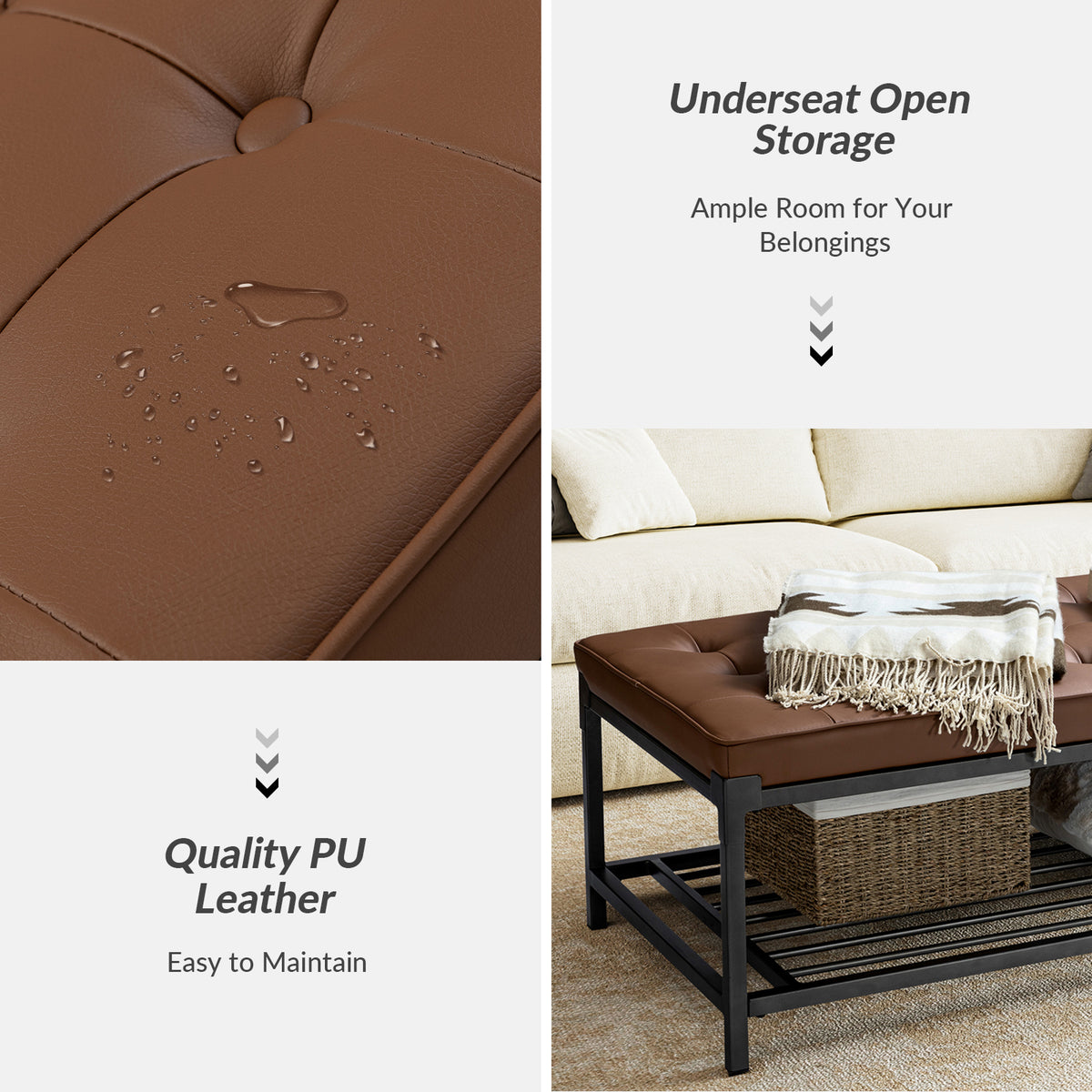 Camel Leather Storage Ottoman Coffee Table D5269