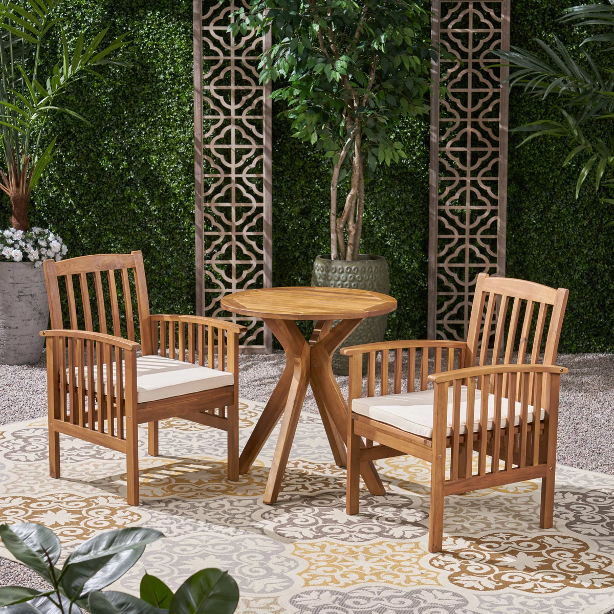 3 Piece Wooden Round Patio Dining Set S817243