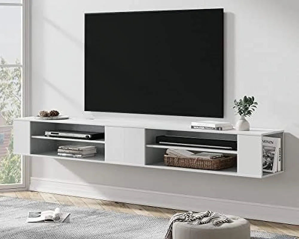 79 inch Floating TV Stand Wall Mounted Wood TV Cabinet Media Console Grey White Q228371